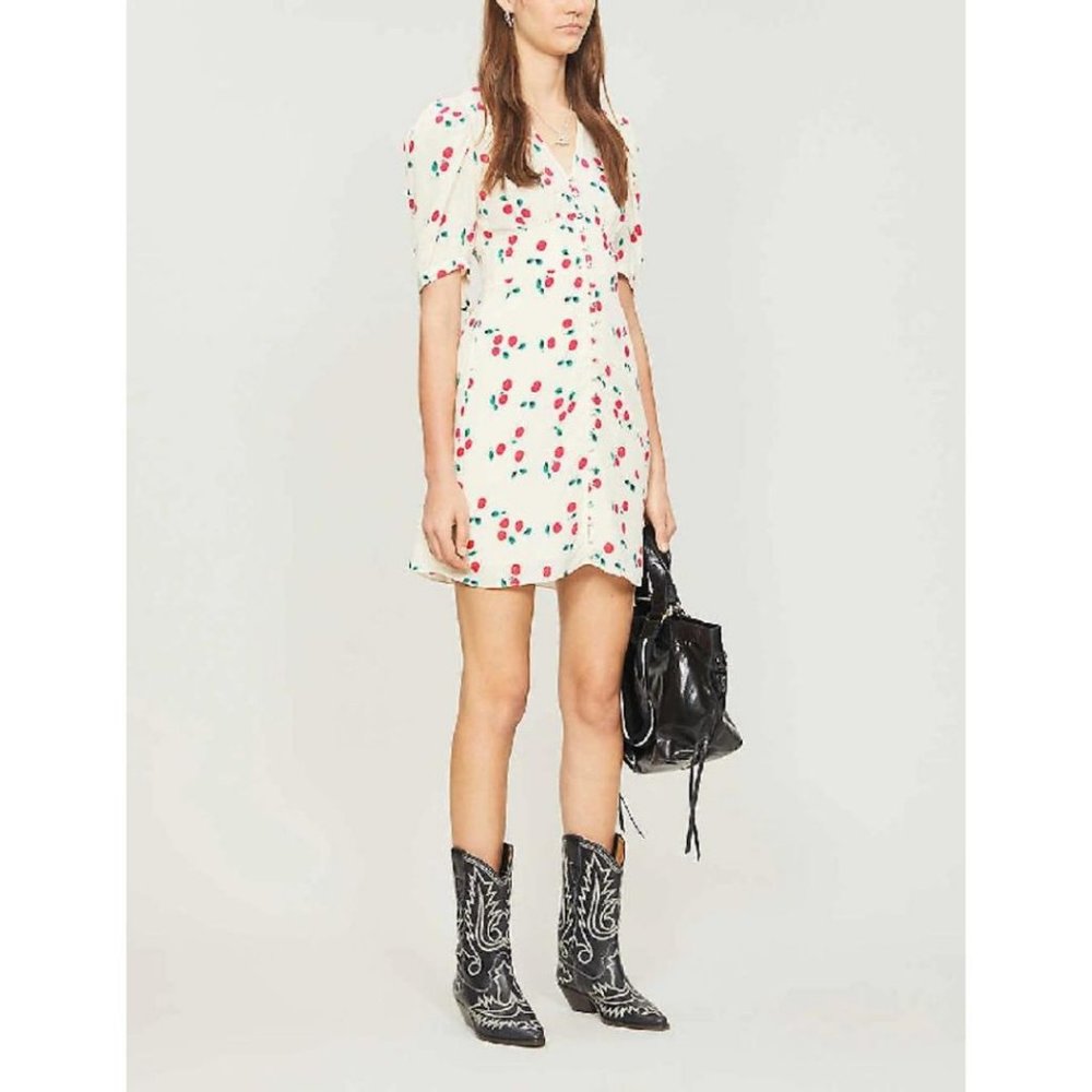 The Kooples Cherry-print Silk Mini Dress Ecr07 Size 1/ Small